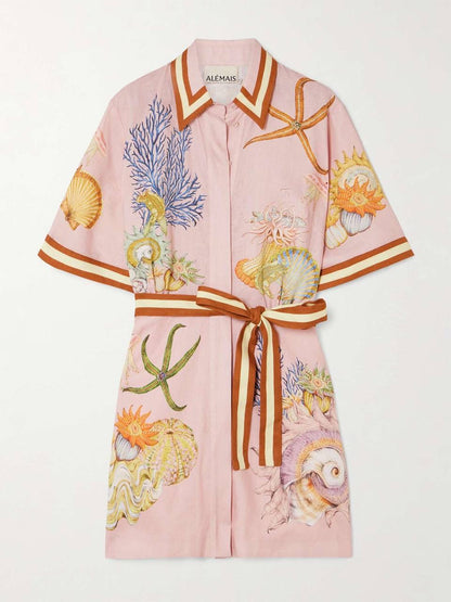 ALM Nereids Belted Linen Mini Dress Shirtdress