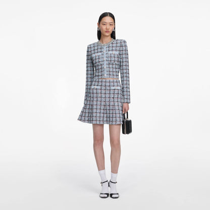 SP Blue Check Knit Cropped Cardigan | Mini Skirt | Set