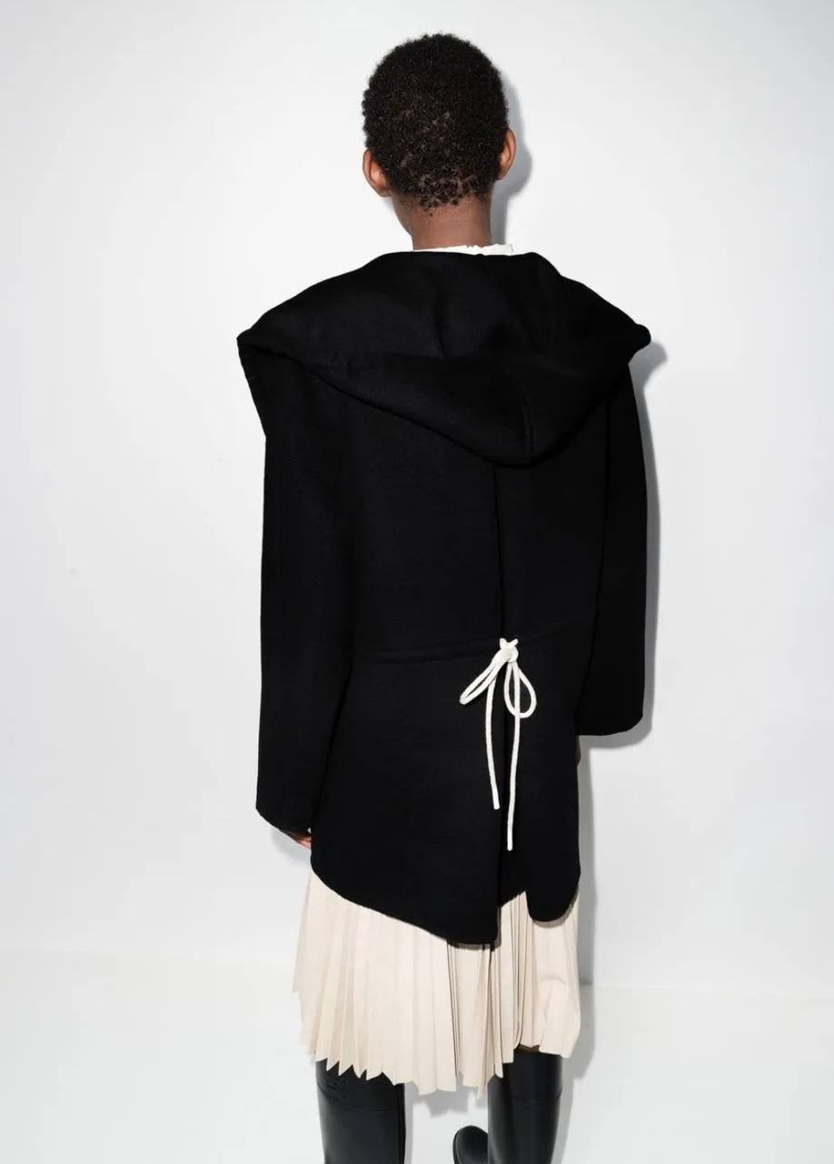 TOT Drawstring-Waist Wool Hooded Jacket