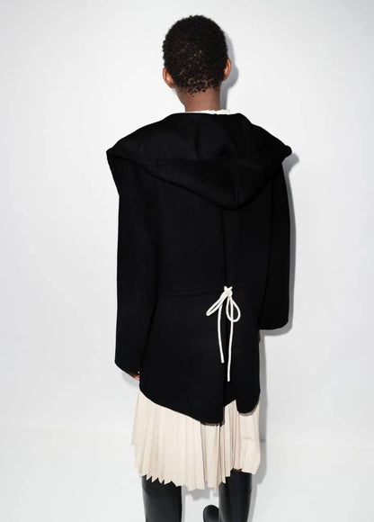 TOT Drawstring-Waist Wool Hooded Jacket