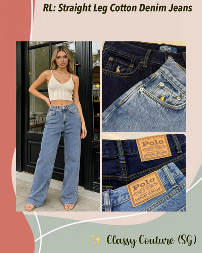 RL Straight Leg Cotton Denim Jeans with Pony Embroidered Pocket