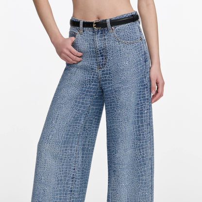 SP Rhinestone Croc Effect Wide Leg Jeans (belt not included)