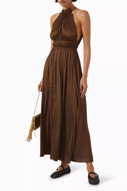 MJ Pleated Halter Neck Midi Dress