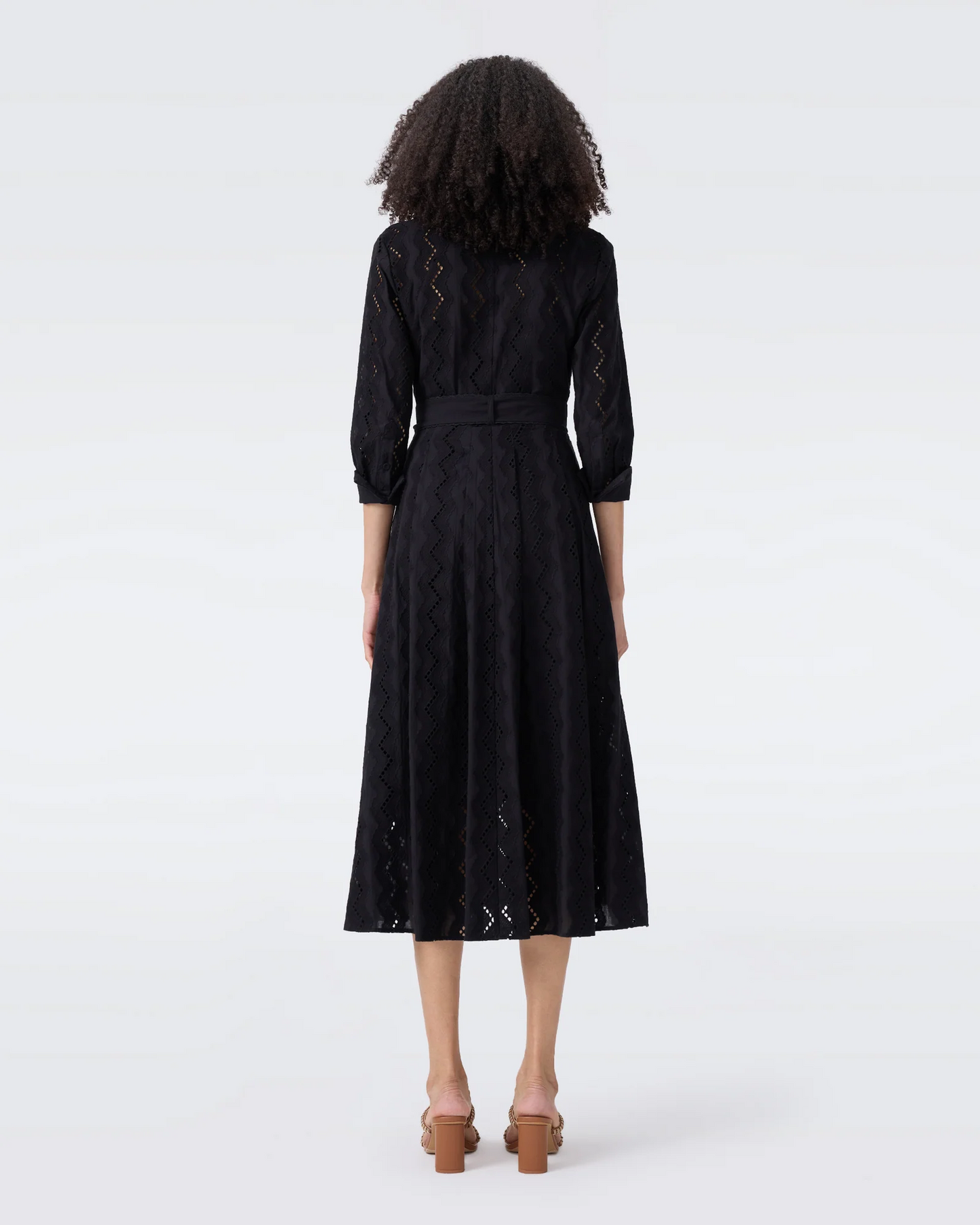 DVF Macy Geometric Embroidery Cotton Shirtdress Midi Dress
