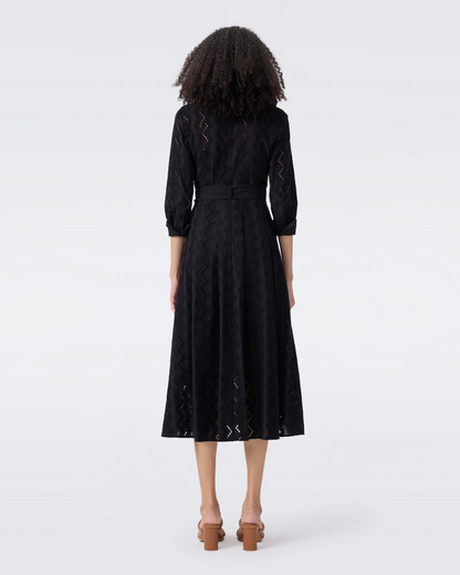 DVF Macy Geometric Embroidery Cotton Shirtdress Midi Dress