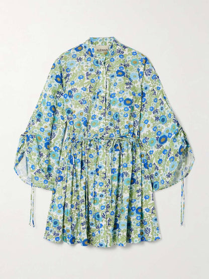 ALM Pam Cotton Floral Ruched Sleeve Mini Dress