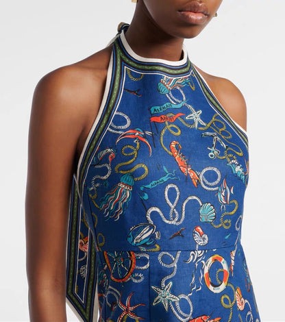 ALM Cove Printed Halterneck Linen Mini Dress