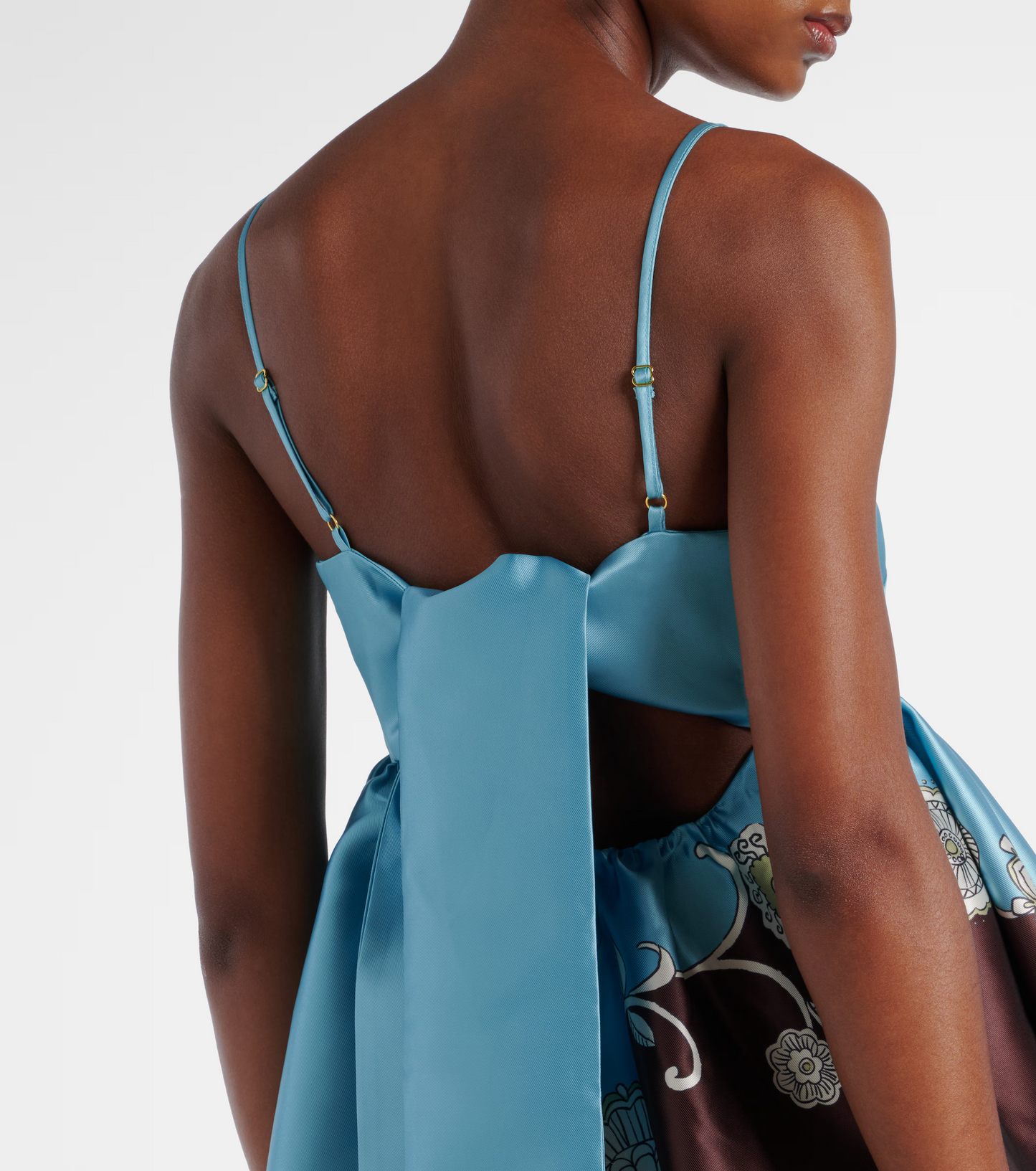 ALM Gia Printed Maxi Dress Sundress with Back Ribbon Bow Tie