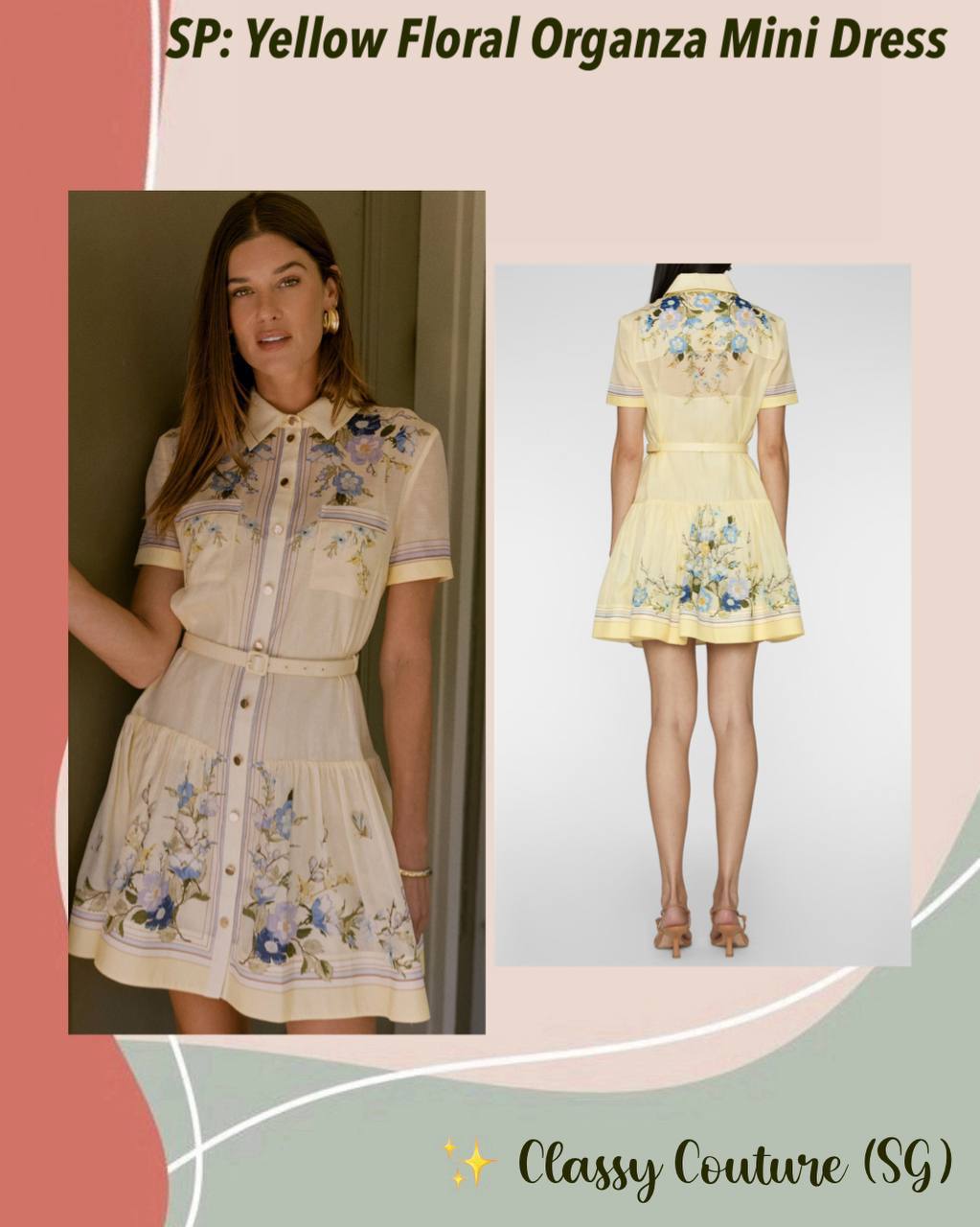 SP Yellow Floral Organza Mini Dress