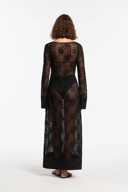 STL Rayure Long Sleeve Maxi Dress in Black Cotton Crochet