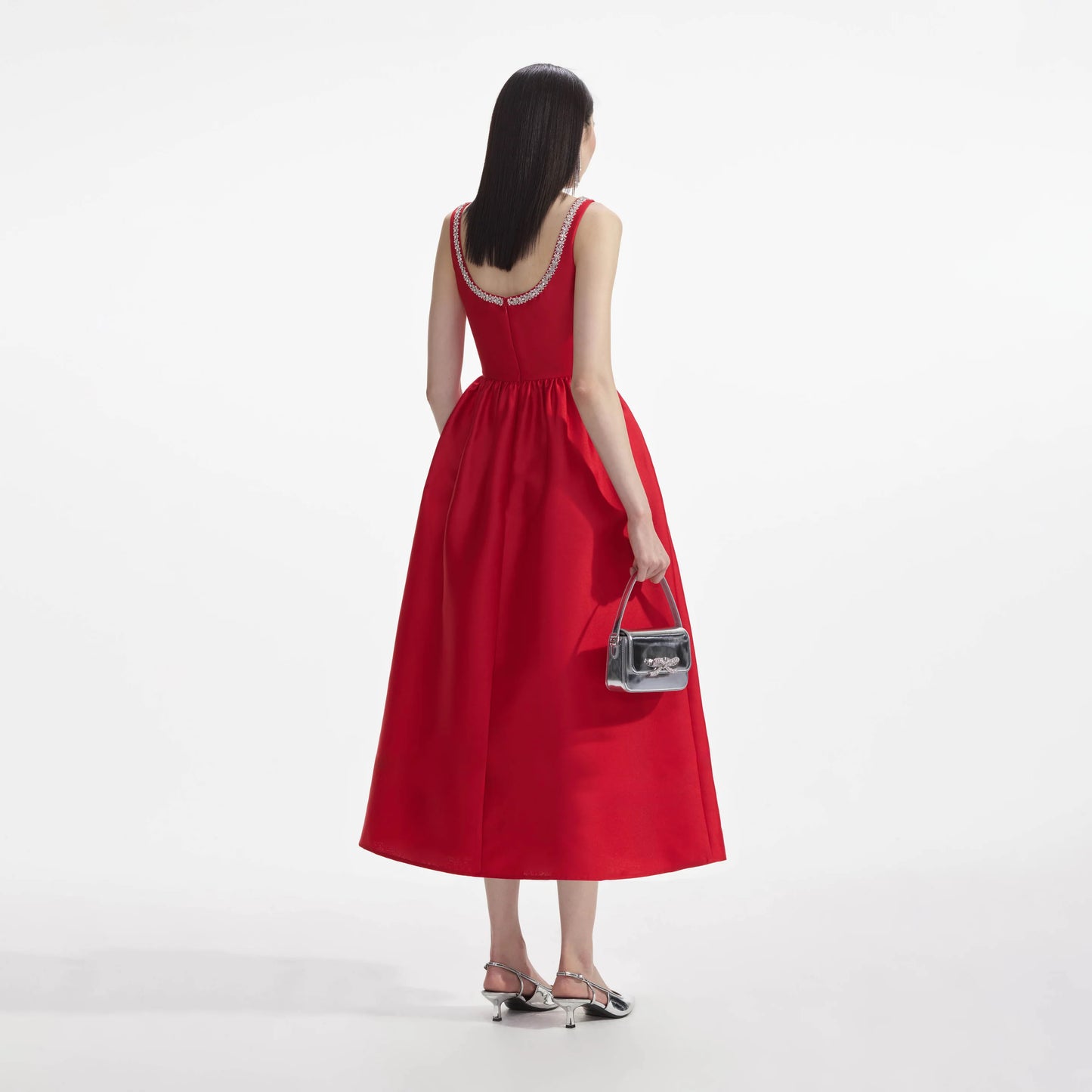 SP Red Taffeta Diamante Midi Dress Jisoo