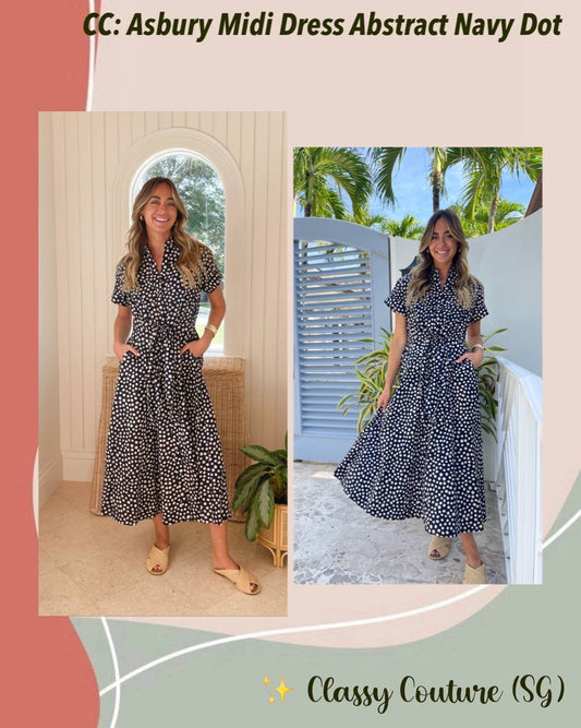 CC Asbury Cotton Midi Dress Abstract Navy Dot