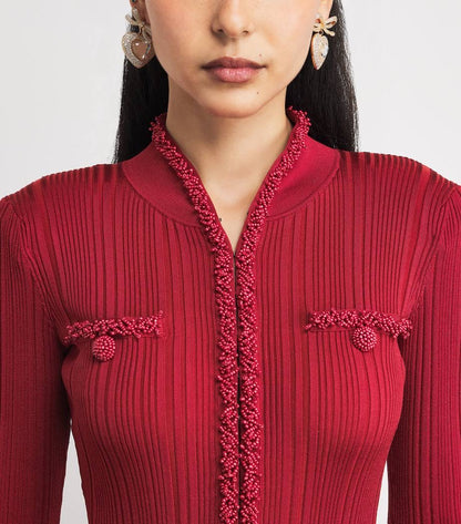 SP Red Knitted Embellished Midi Maxi Dress