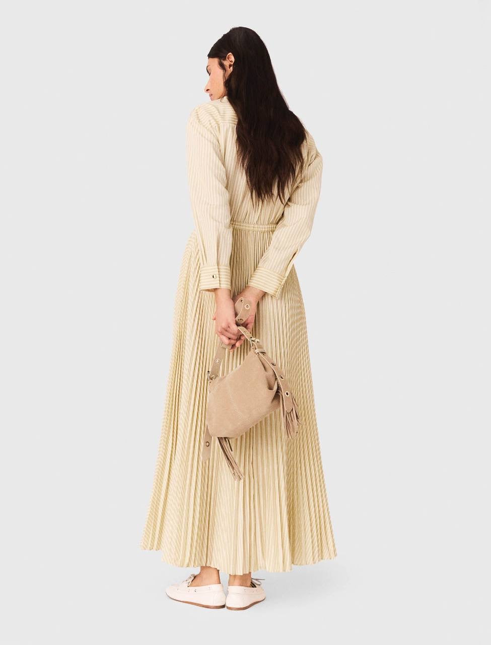 MJ Rossima Pleated Stripe Eyelet Midi Maxi Dress ShirtDress