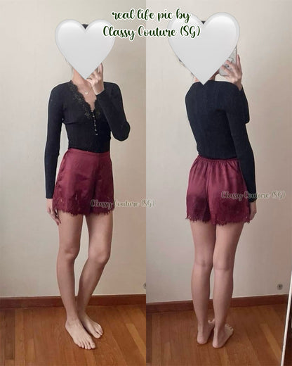 6 Colors! Ref Fern Lace Trim Satin Shorts