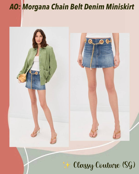AO Morgana Chain Belt Stretch-cotton Denim Mini Skirt