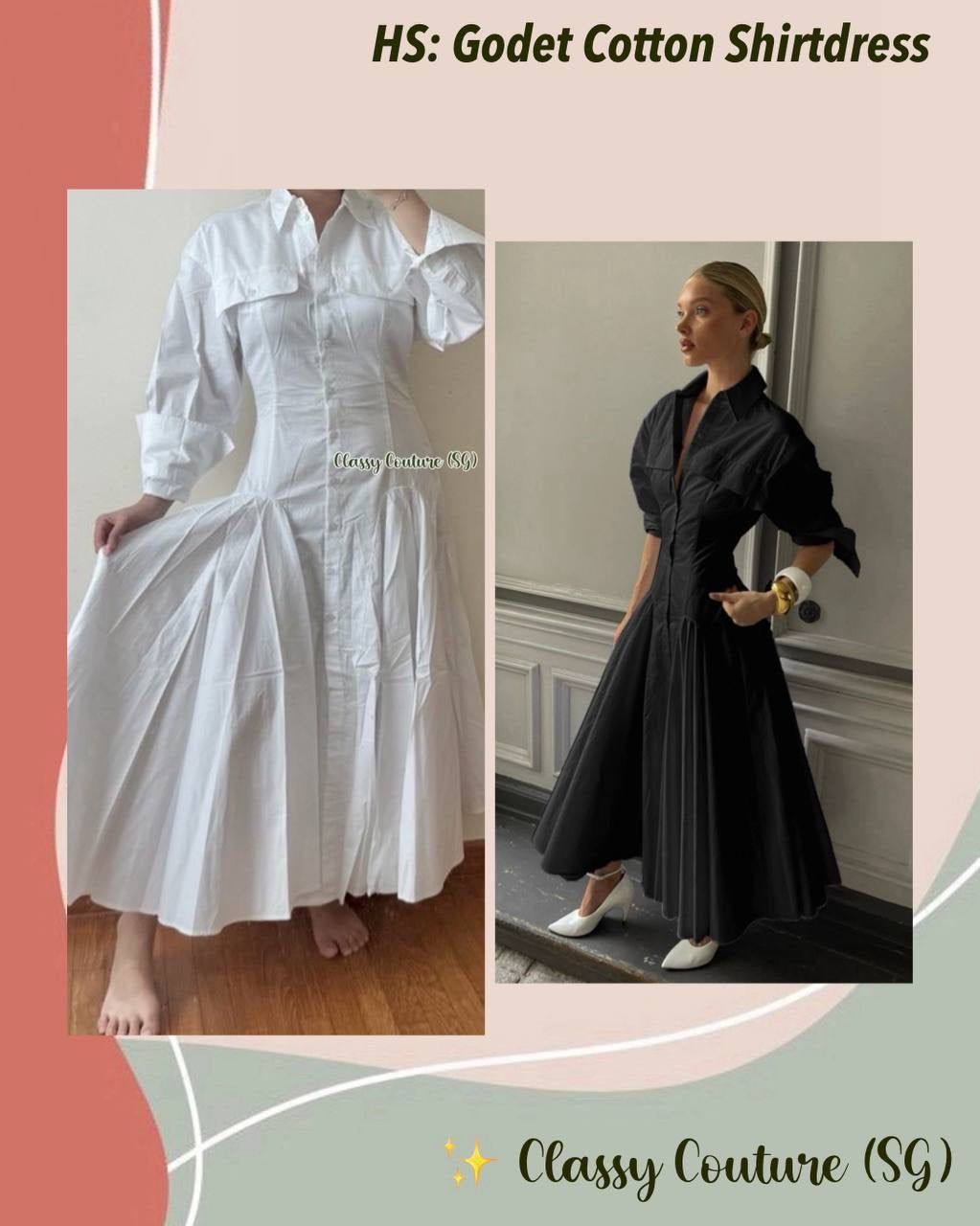 HS Godet Shirtdress Cotton Midi Dress