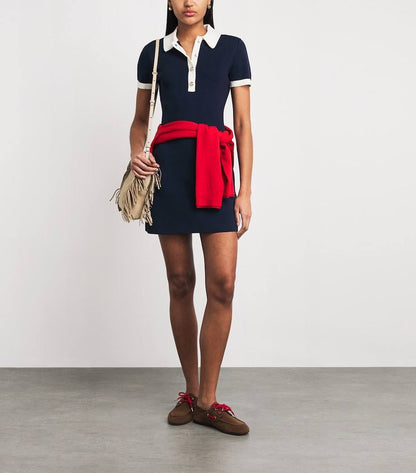 MJ Contrast Trim Polo Cotton-blend Mini Dress