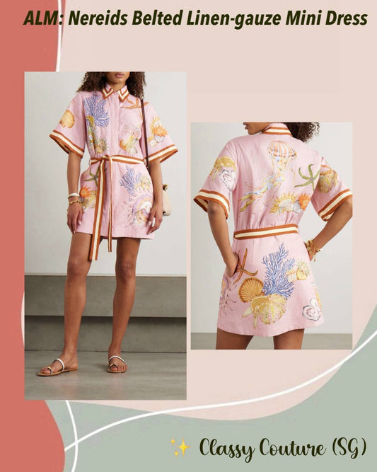 ALM Nereids Belted Linen Mini Dress Shirtdress