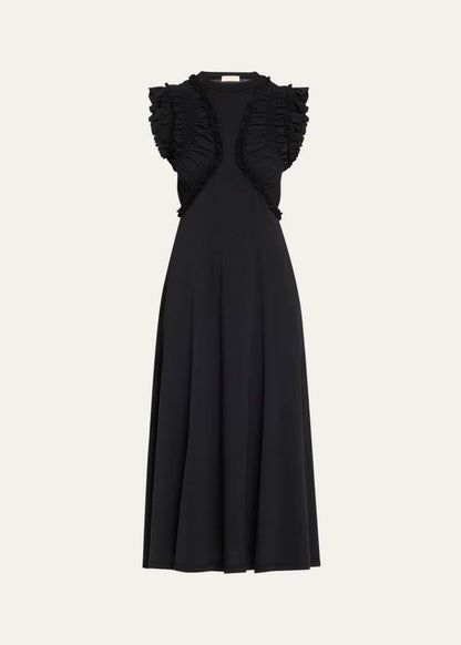 UJ Shiva Sleeveless Ruffled Cotton Midi Dress