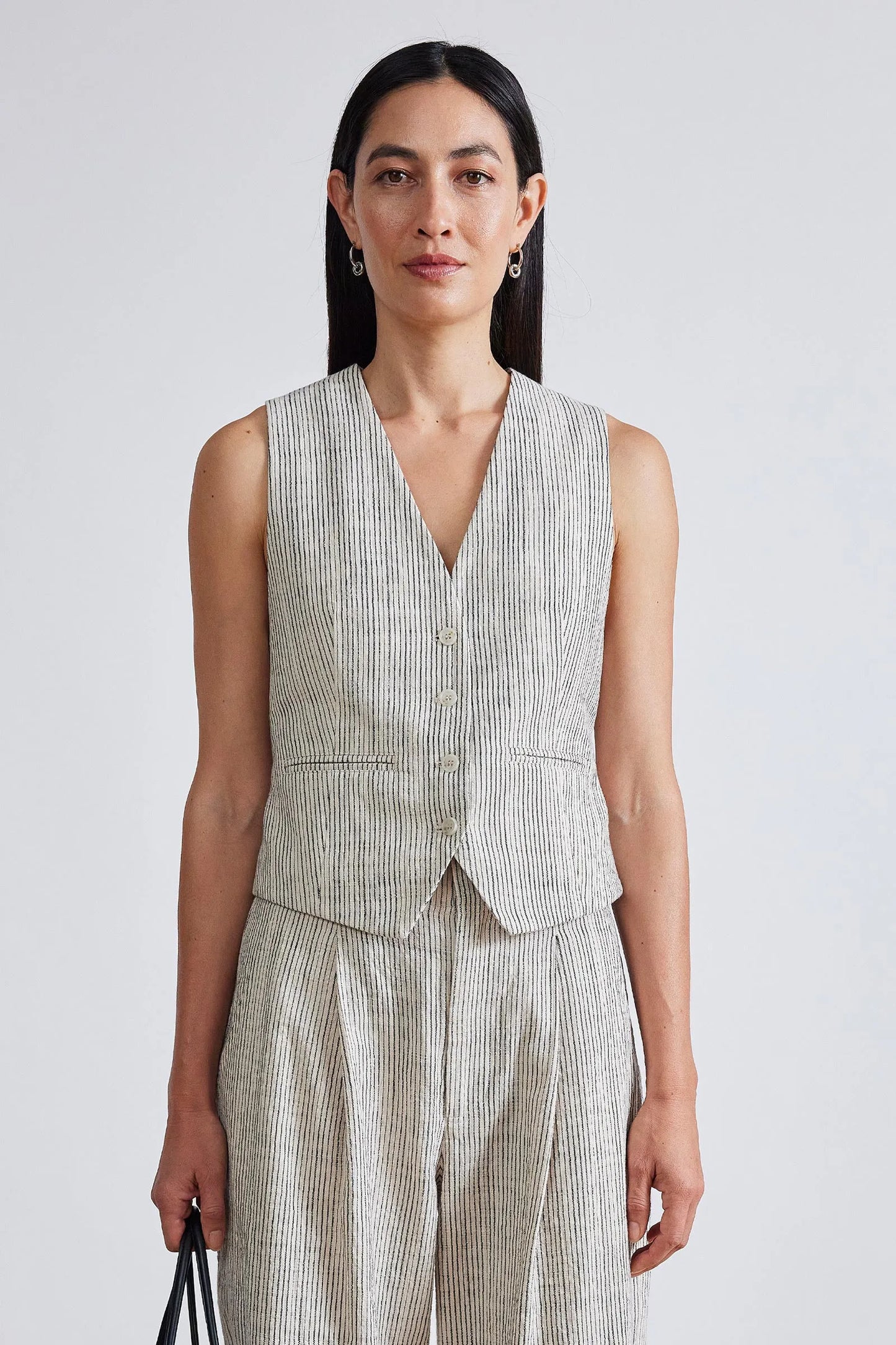 AA Cecilia Cotton Vest | Bari Crop Trousers | Set in Cream Pin Stripe