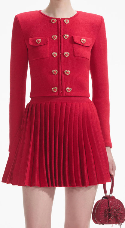 SP Red Knit Heart Buttoned Cardigan | Mini & Midi Skirt