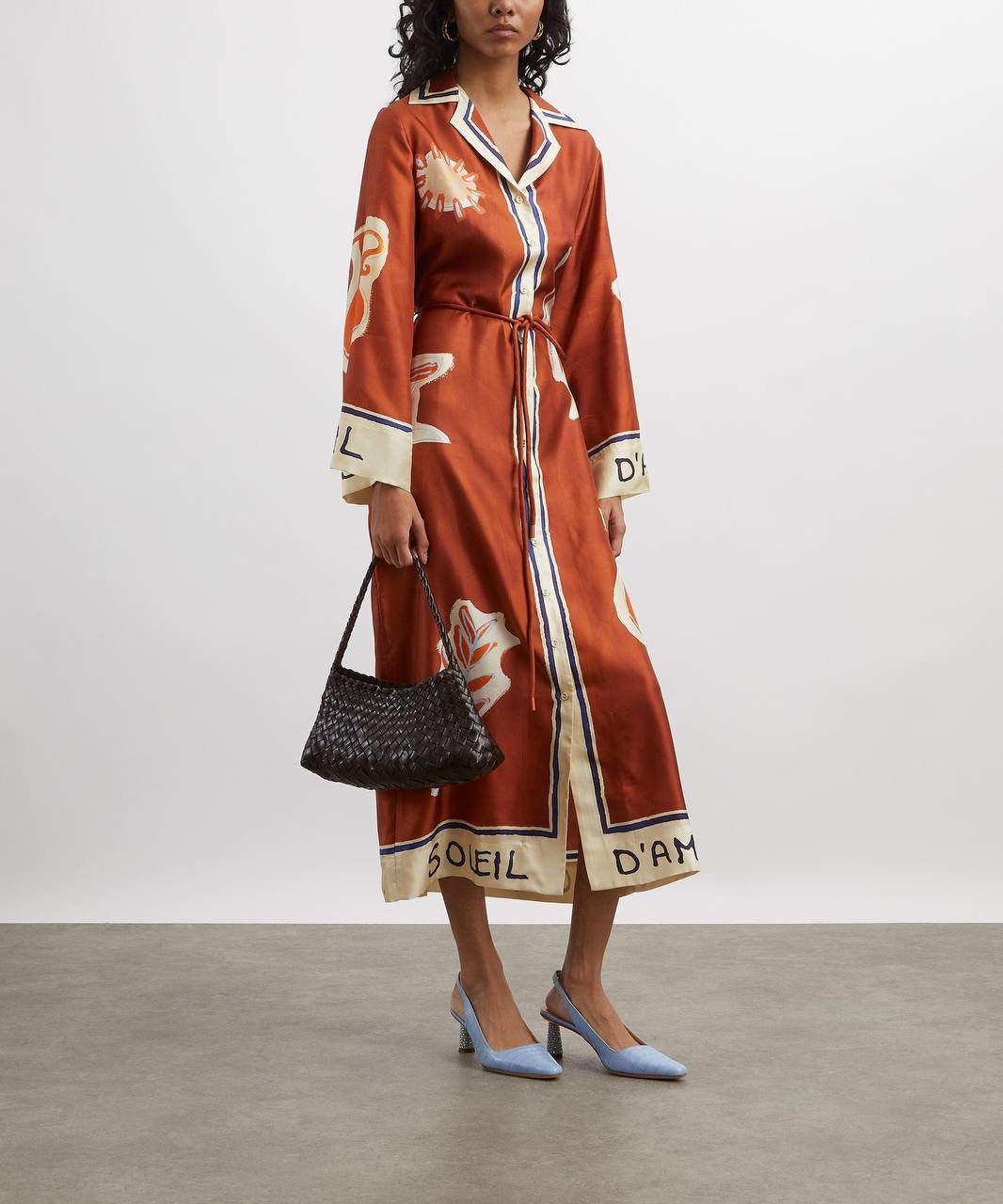 ALM Soleil D'Amour Silk Twill Long Sleeve Shirtdress Midi Dress