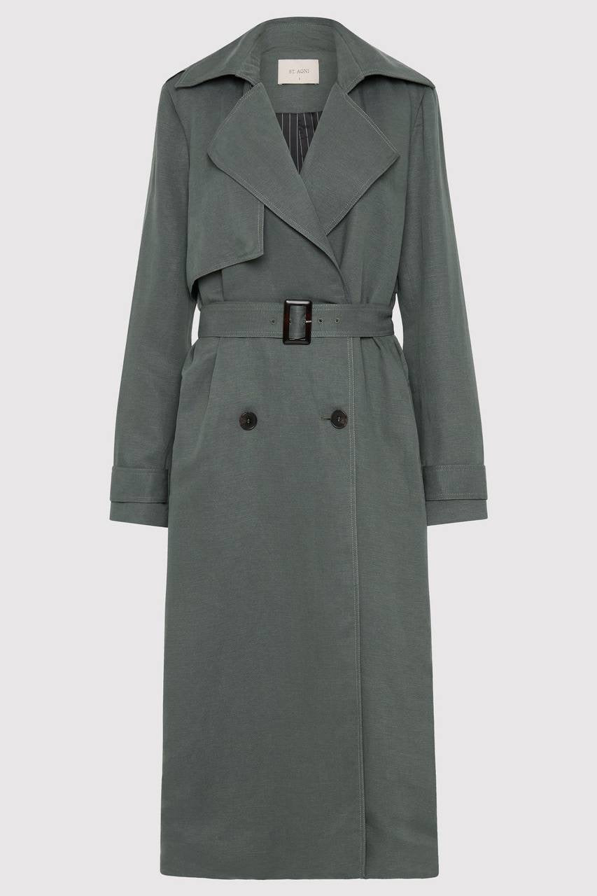 SA Soft Tailored Lyocell-Linen Long Trench Coat