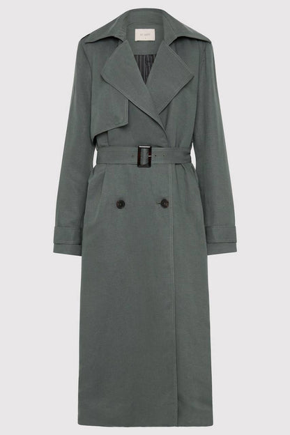 SA Soft Tailored Lyocell-Linen Long Trench Coat