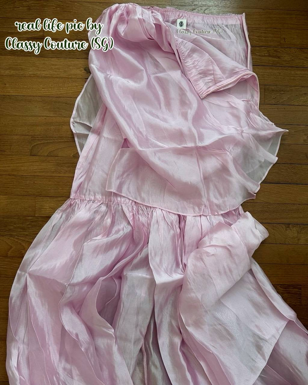 TG Gilian Viscose-blend Draped Sheer Organza Strapless Gown Maxi Dress