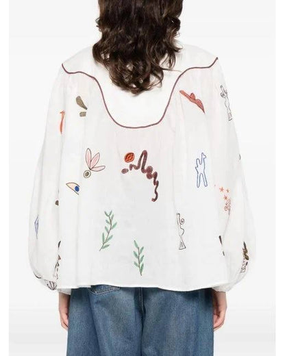 ALM Mina Embroidered Ramie Blouse Top