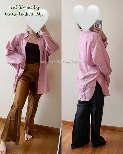 10 COLOURS! Unisex SL Cotton Silk Round Oversized Shirt