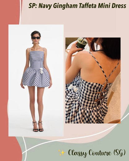 SP Navy Taffeta Gingham Bubble Mini Dress