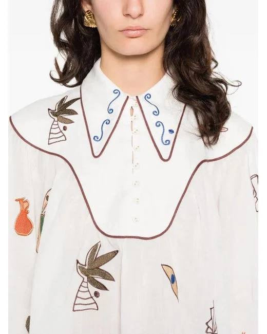 ALM Mina Embroidered Ramie Blouse Top