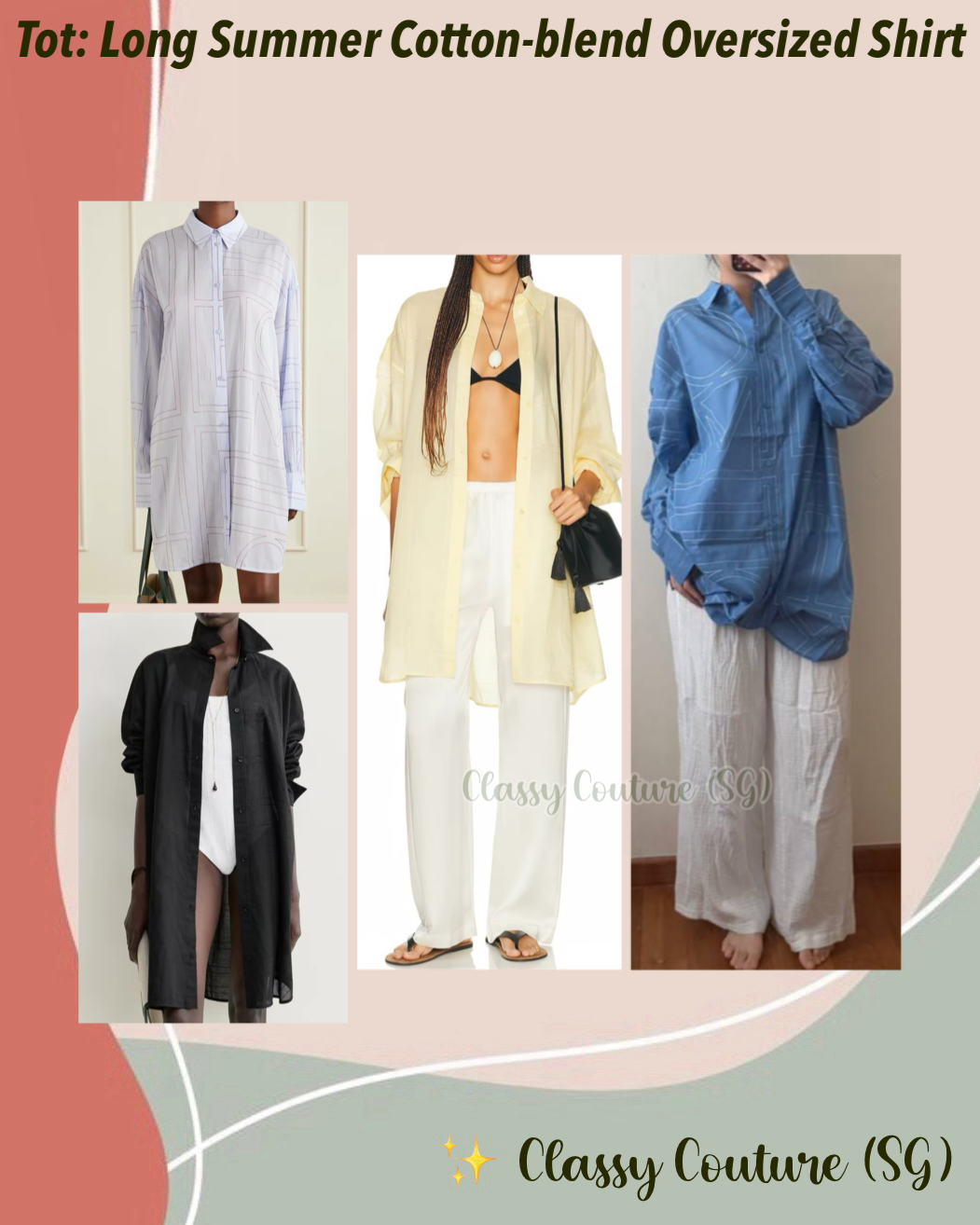 4 Colors! Tot Long Summer Cotton-blend Embroidered Monogram Oversized Shirt Shirtdress Mini Dress
