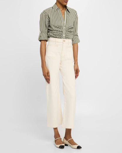 VB Devra Striped Button-Down Ruched Cotton-Blend Shirt
