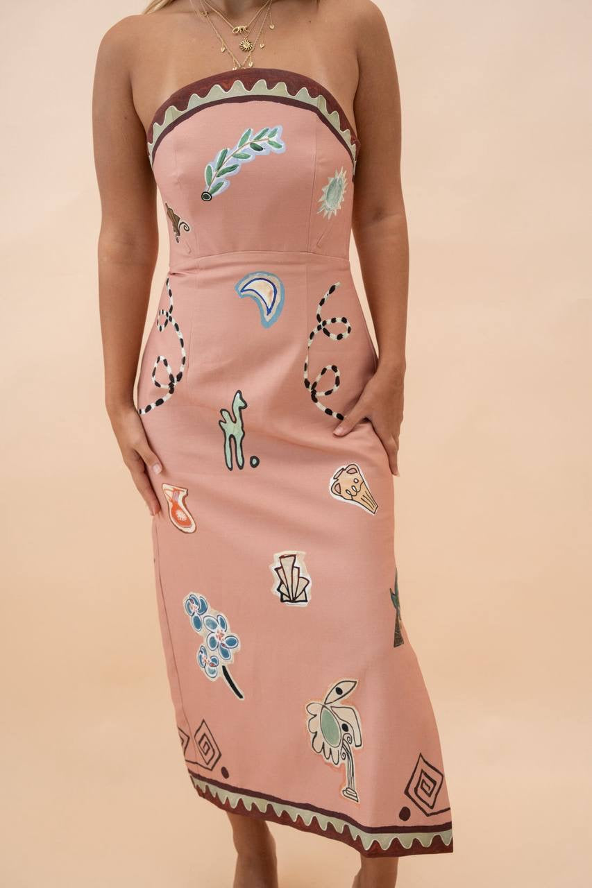 ALM Laurence Strapless Viscose-Linen Midi Dress