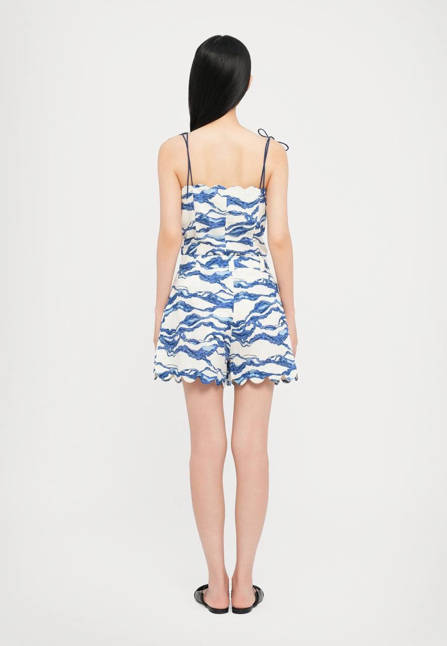 HFM Yara Tie Tank Cami Top | Petra Shorts | Sea/light blue Scallop Hem Cotton-Linen Set