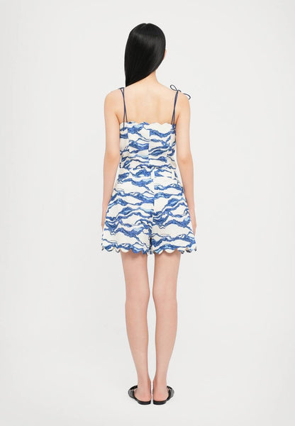 HFM Yara Tie Tank Cami Top | Petra Shorts | Sea/light blue Scallop Hem Cotton-Linen Set