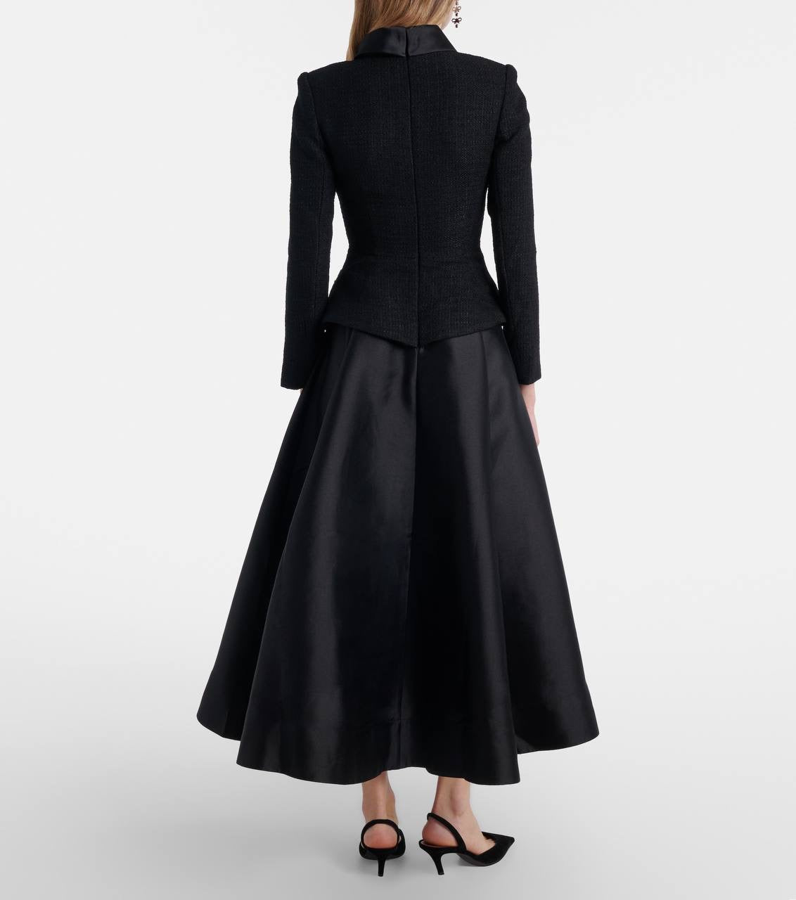 SP Black Boucle Taffeta Long Sleeved Midi Dress