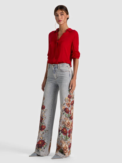 AO Chic Floral Printed High-rise Cotton Jeans