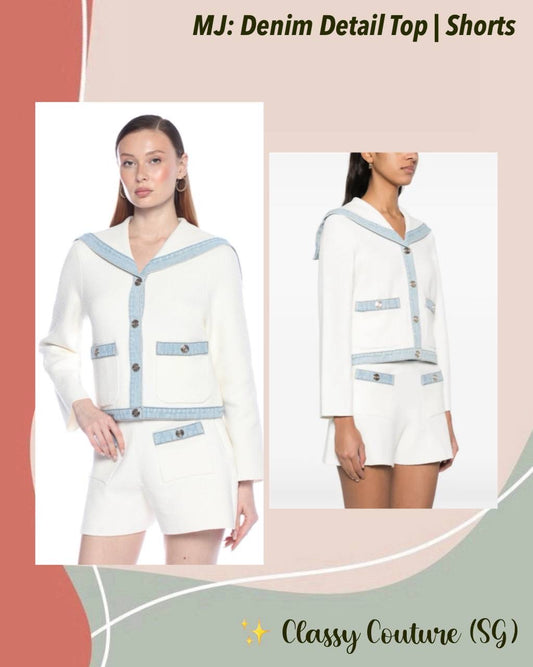MJ Mirsalcollar Cardigan Sailor Top | Irsala Shorts | Denim Detail Set
