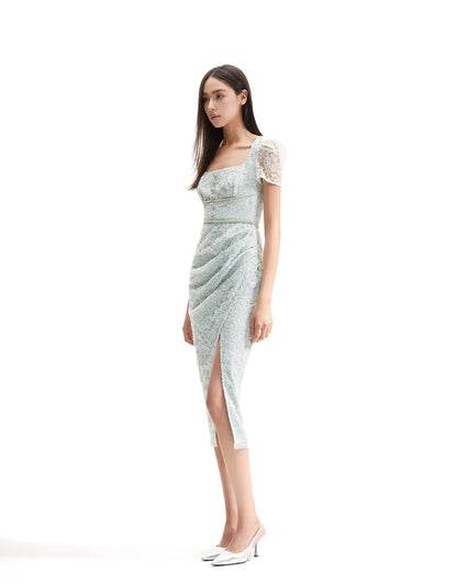 SP Cream & Mint Lace Diamante Midi Dress