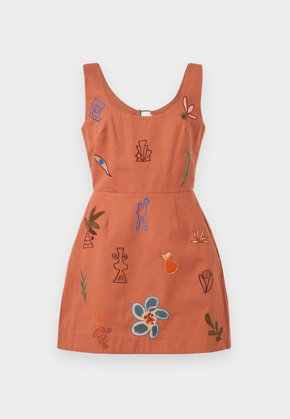 ALM Dusty Embroidered Cut Out Cotton Mini Dress In Orange