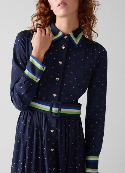 LKB Kate Navy Multi Hearts And Card Shirtdress Midi Dress