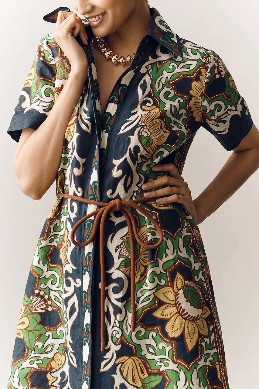 ALM Liana Linen Midi Dress Shirtdress