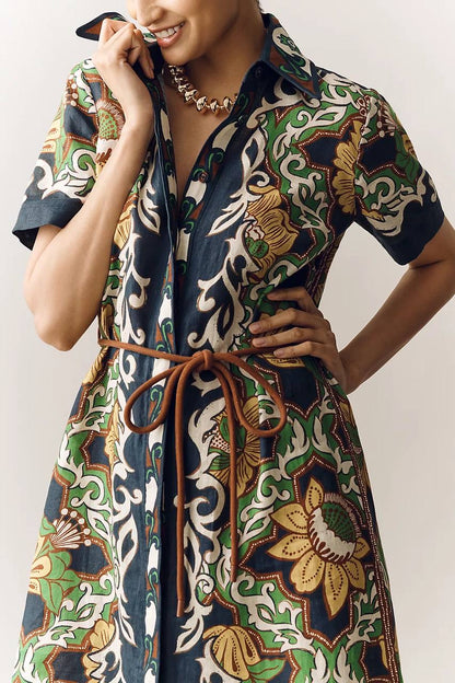 ALM Liana Linen Midi Dress Shirtdress