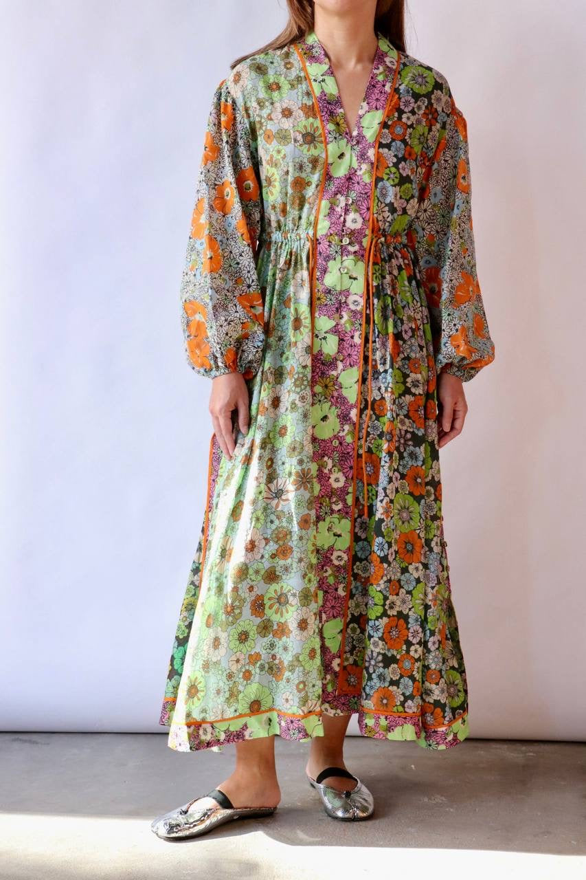 ALM Orange Blossom Spliced Midi Dress in Multi