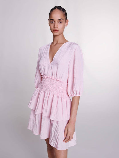 MJ Rapapam Short Ruffled Mini Dress in Pale Pink