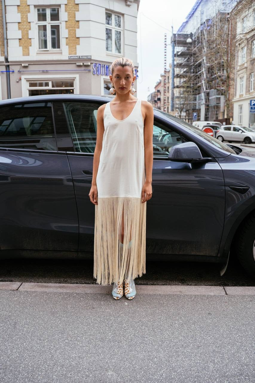 ML Tassel Lyocell-blend Fringe Slip Midi Dress